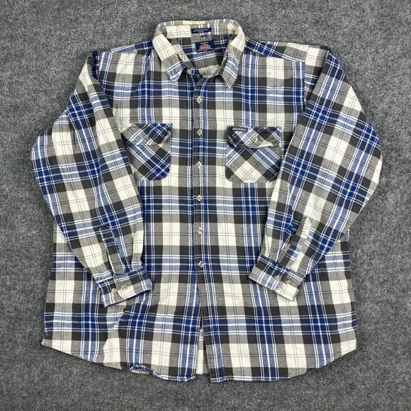 Dickies Shirt Mens Size 3X Blue Gray Plaid Flannel Button Up Workwear Heavy - Picture 1 of 7